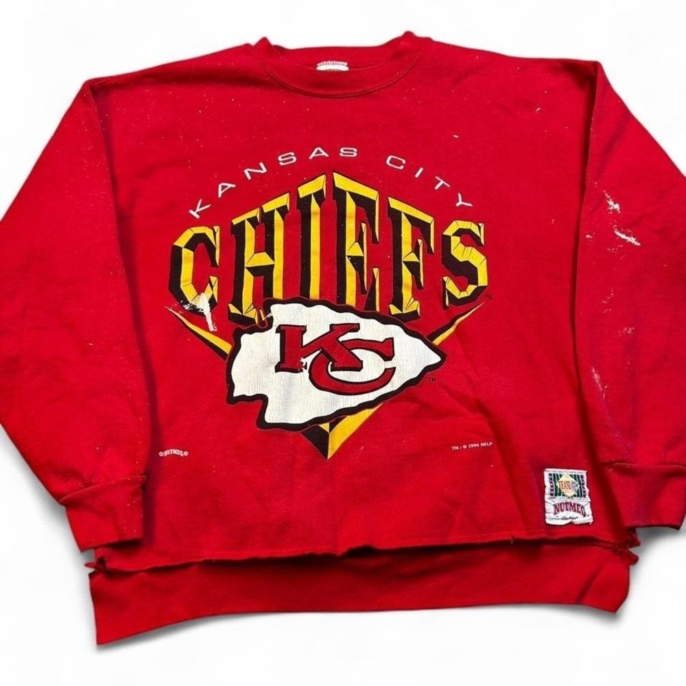 Vintage Kansas City Chiefs nutmeg mills 1994 thrashed sweatshirt large READ‎
